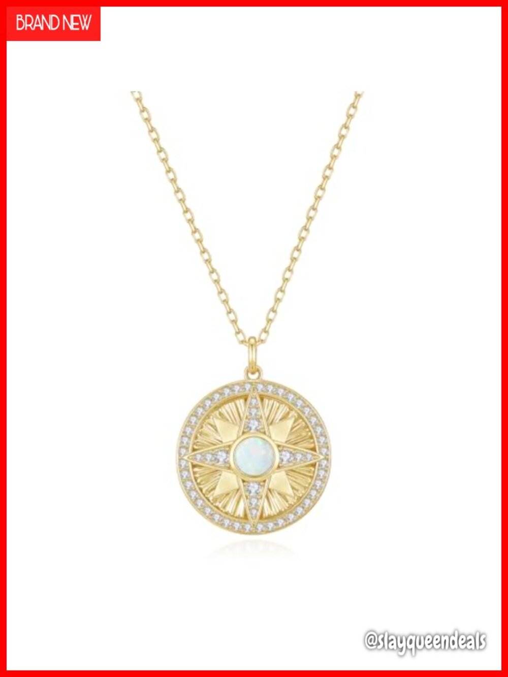 14K Gold Plated 925 Sterling Silver Opal Star Pendant Necklace